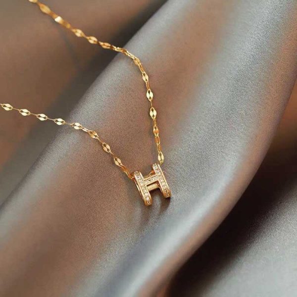 Gold Plated H Pendant Necklace